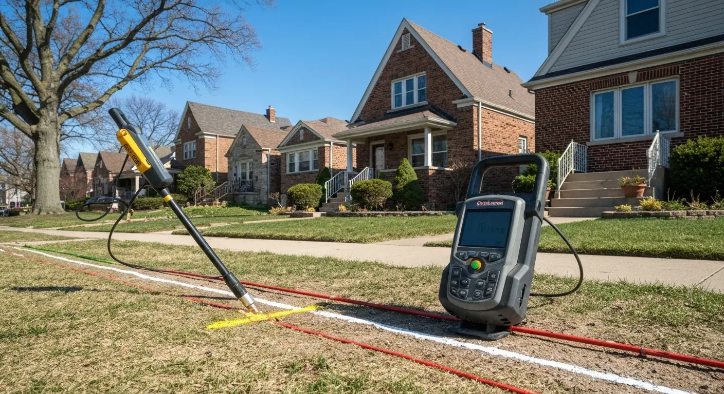 Sewer line locating equipment in use