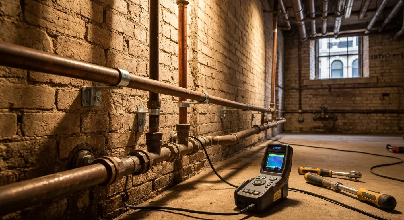 Water line repair in Pilsen historic building