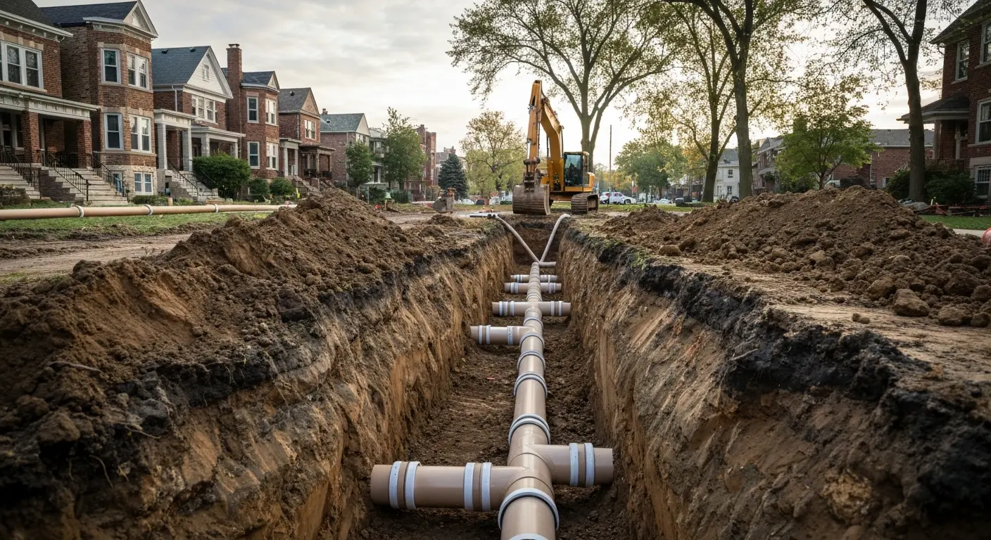 Sewer line replacement excavation