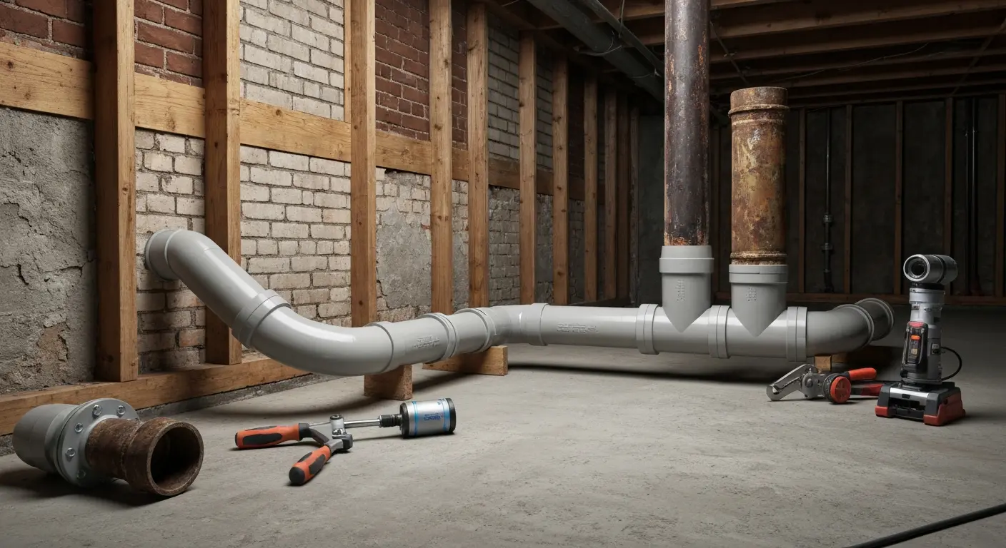 Cast iron sewer pipe replacement