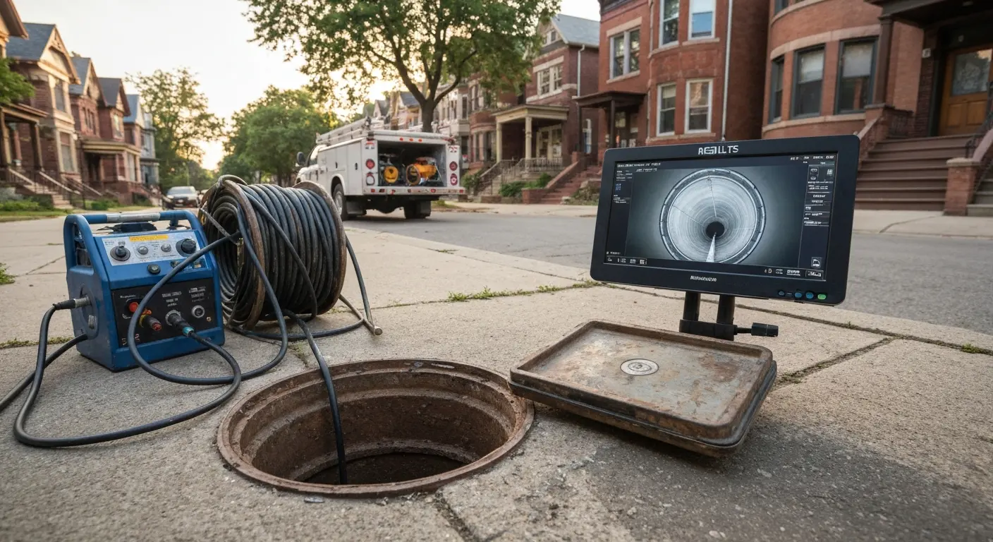 Sewer line camera inspection in Bronzeville