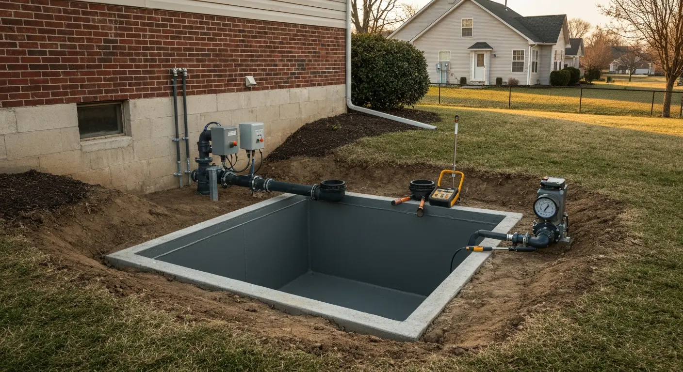 Sewage disposal system pump and basin