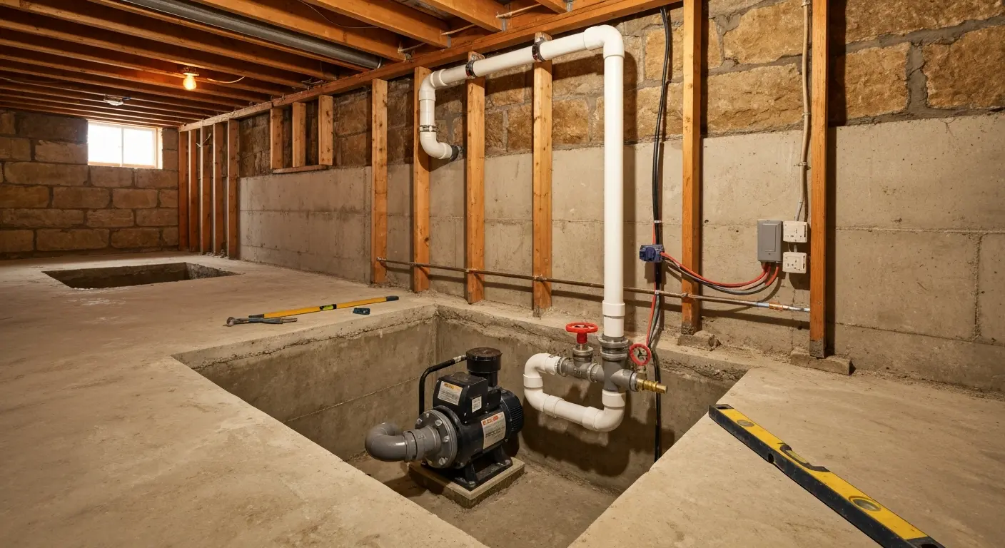 Ejector pump installation in basement