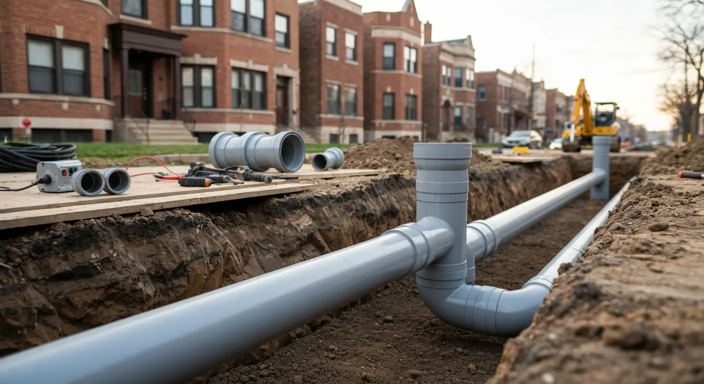 Sewer line repair crew working in Chicago