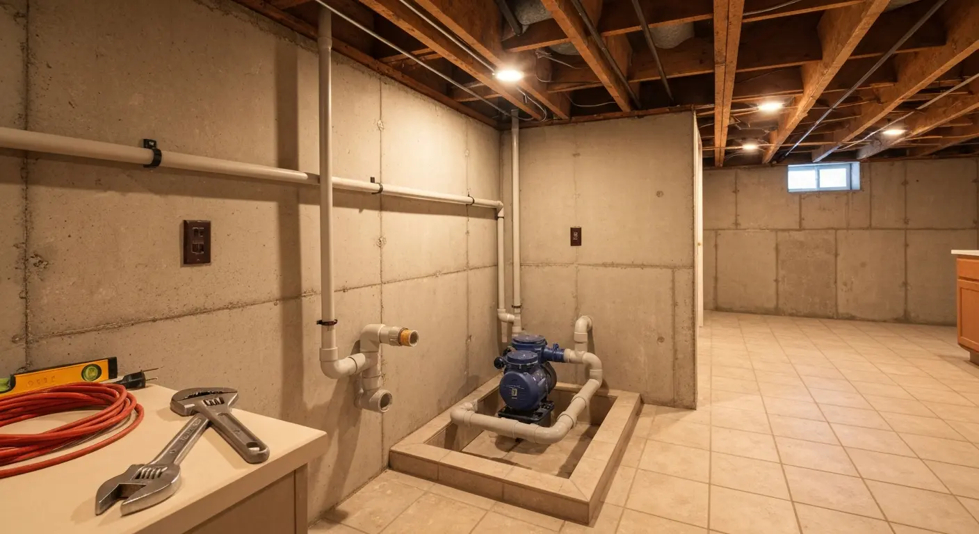 Ejector pump installation in basement