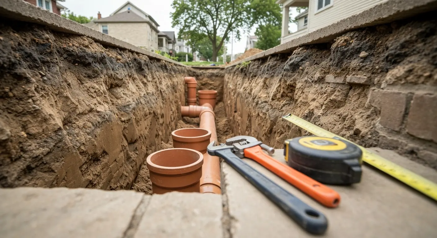 Clay pipe replacement trench