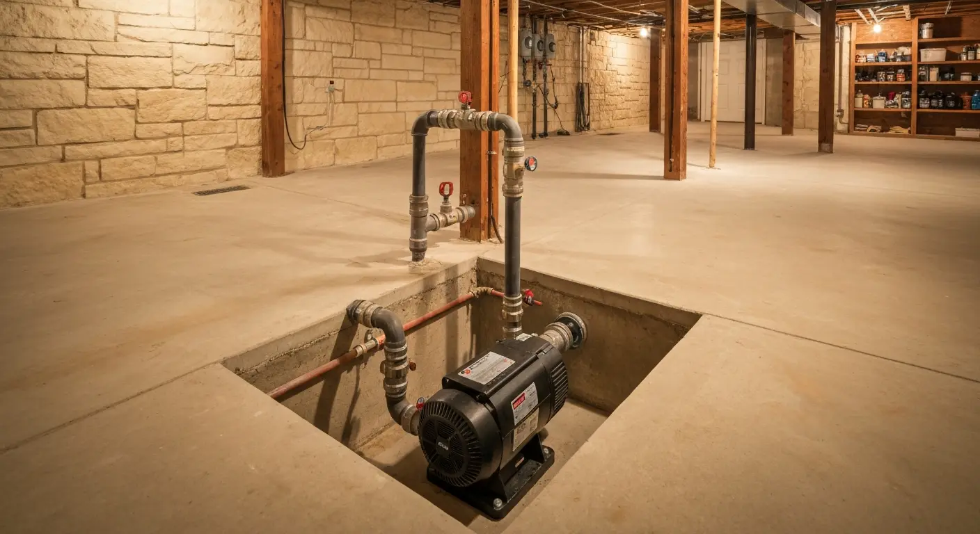 Ejector pump in basement pit