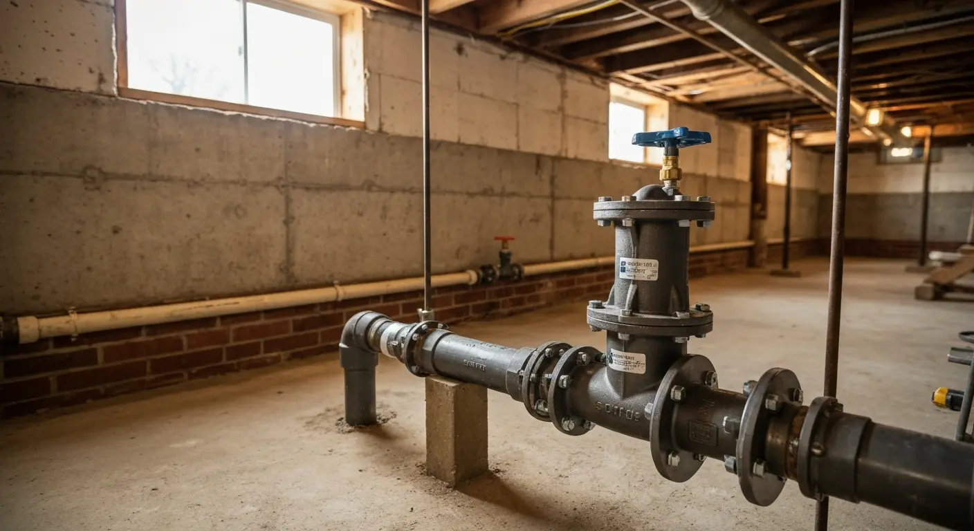 Backwater valve installation for sewage backup prevention