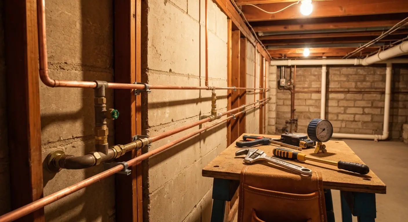 Water line installation in Austin basement