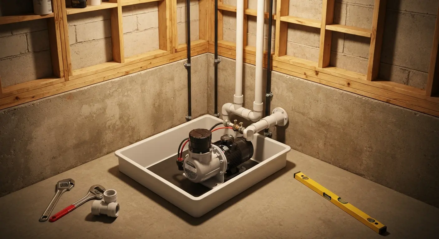 Ejector pump installation in basement