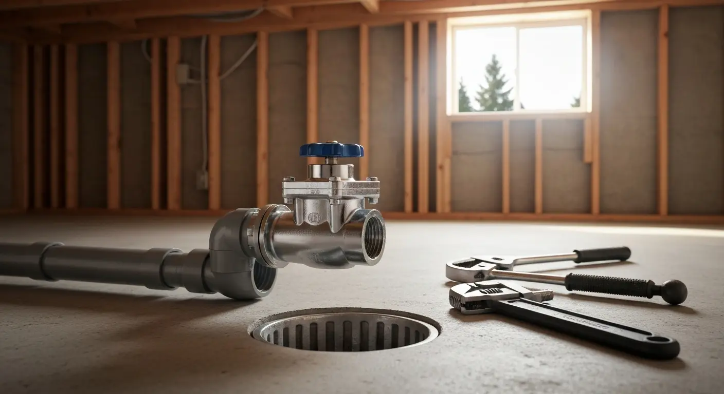 Backwater valve installation for sewage protection