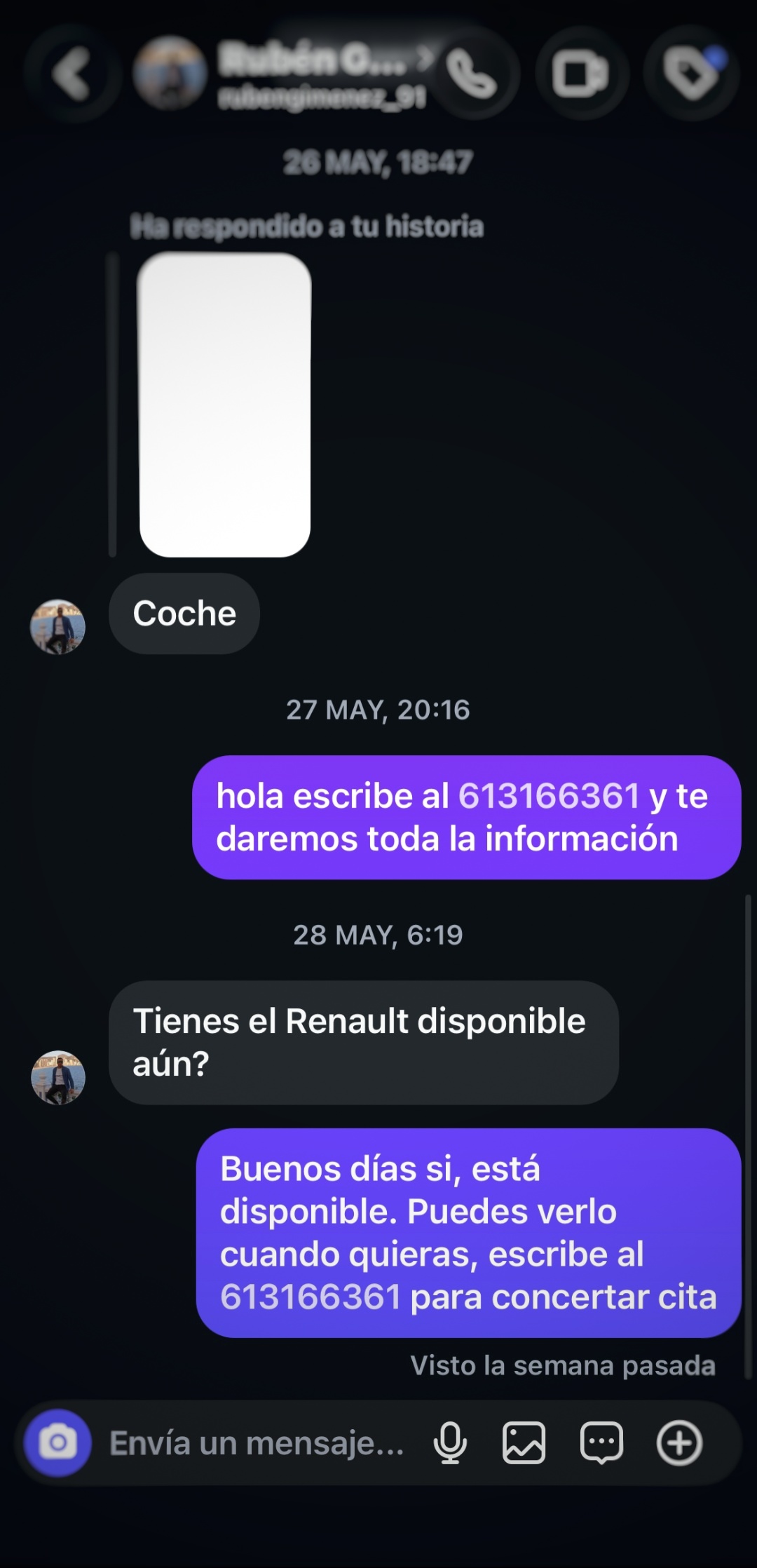 Respuesta a una historia de Instagram