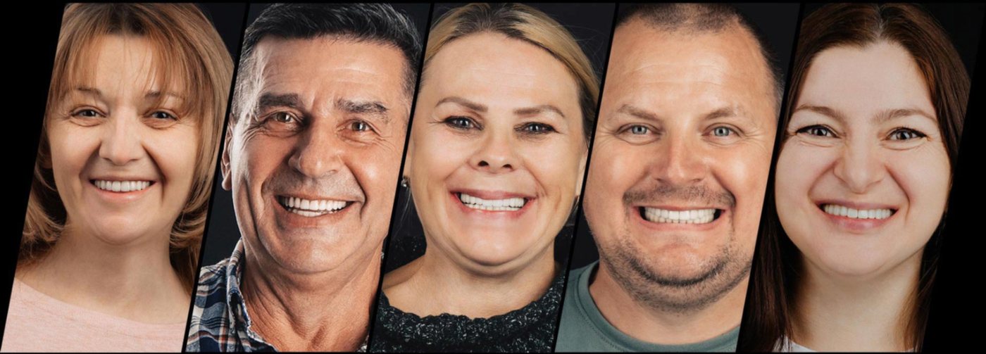 Cinque pazienti sorridono dopo il trattamento