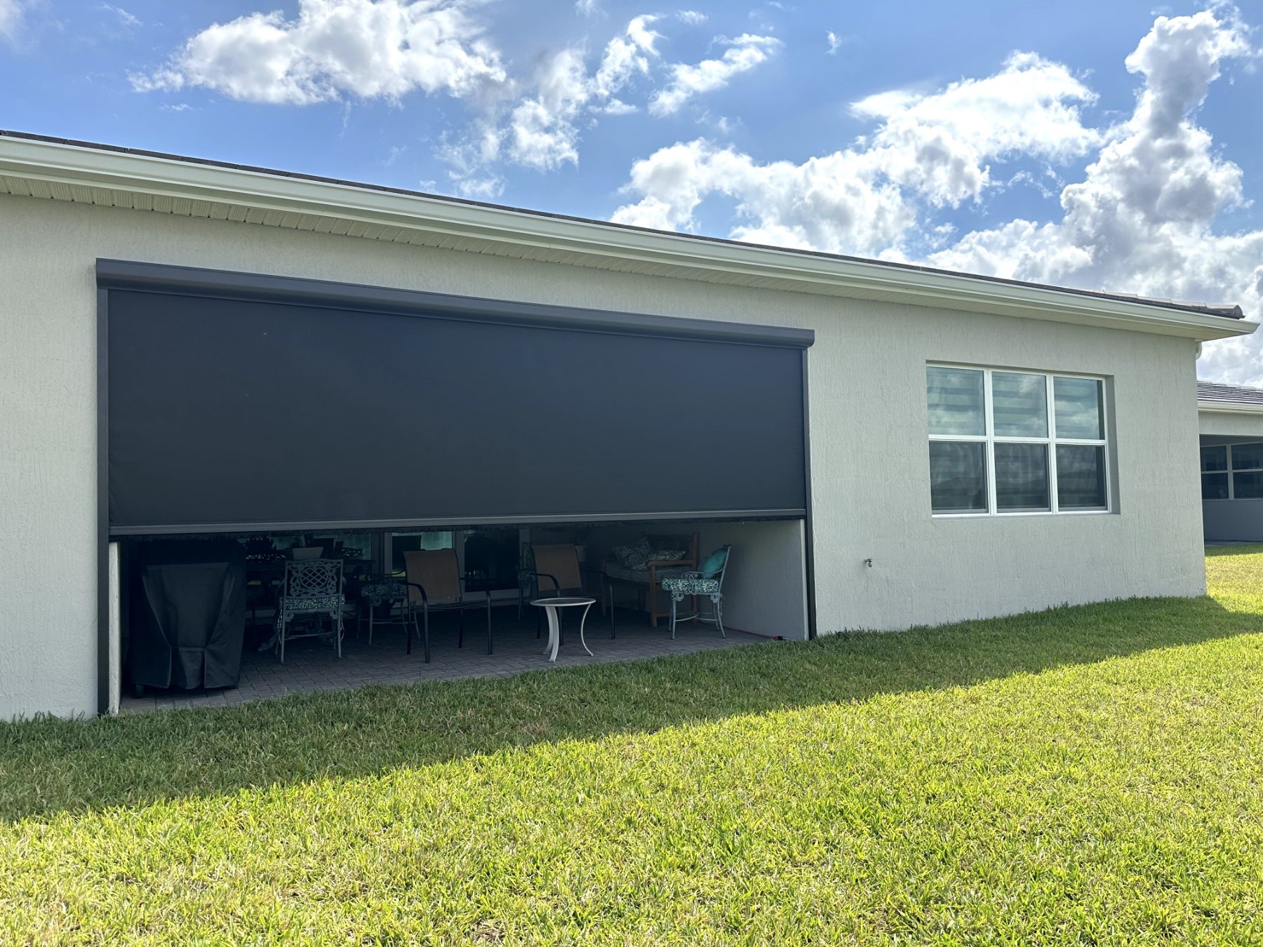 Covered patio with Exterior Shades