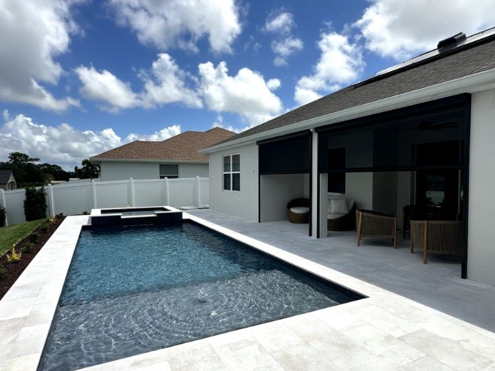 Pool and lanai from the yard with Exterior Shades