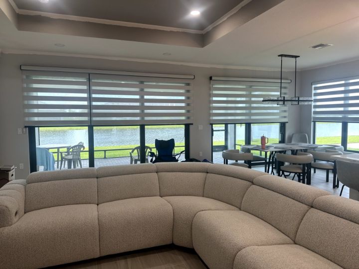 Living room with Zebra Roller Shades