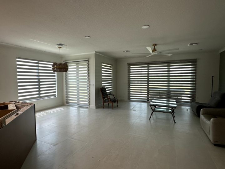 Great room with Zebra Roller Shades
