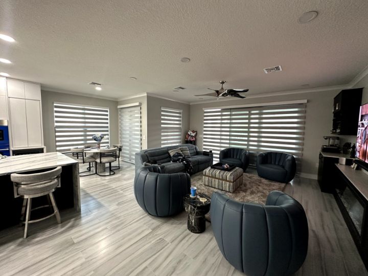Living room with Zebra Roller Shades
