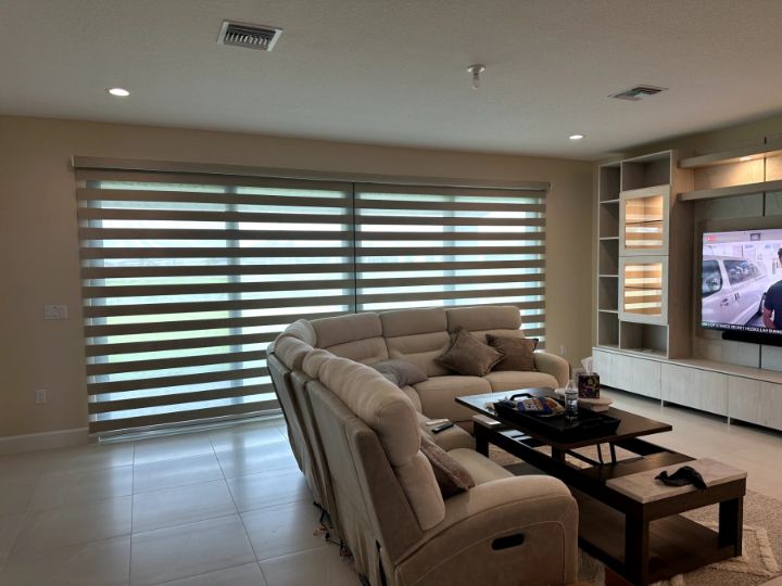 Family room with Zebra Roller Shades