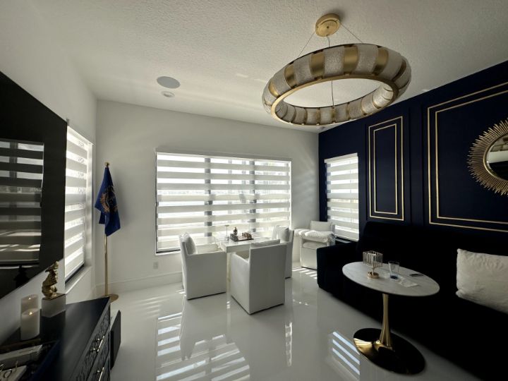 Living room with Zebra Roller Shades
