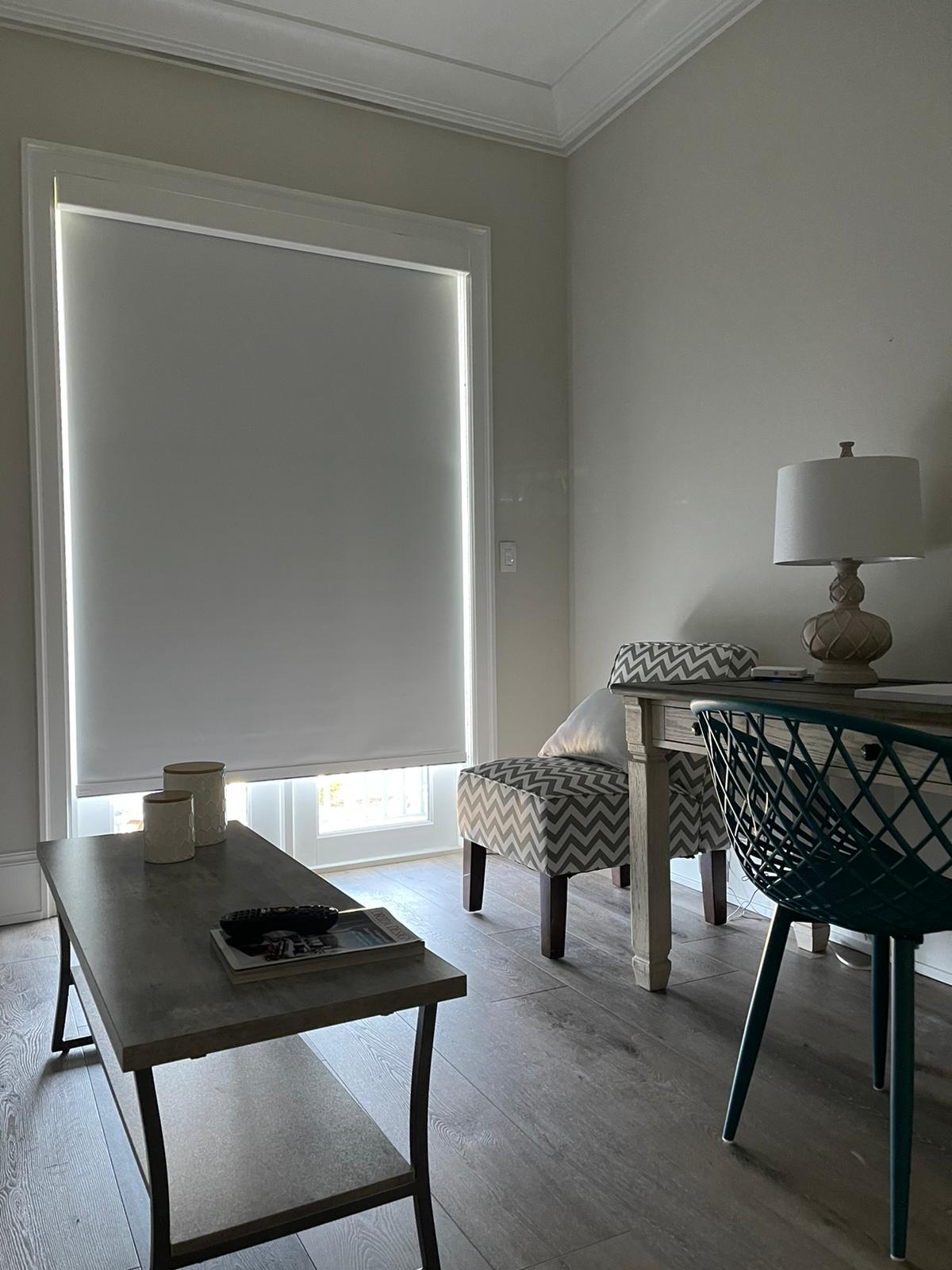 Blackout roller shade in a home office