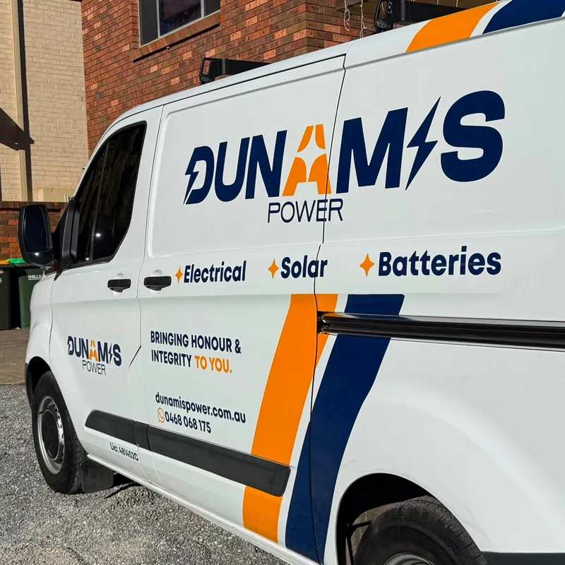 Dunamis Power service van with Solar and Batteries signage