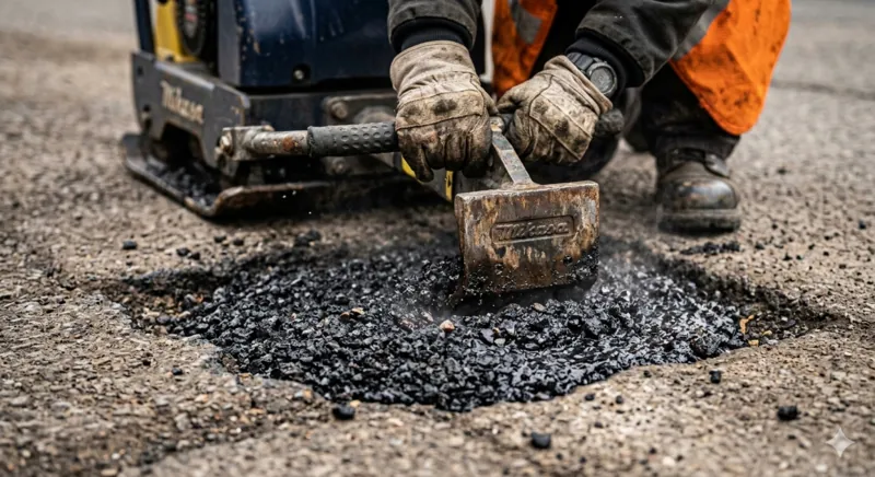 Pothole repair hot mix asphalt patching commercial parking lot Virginia