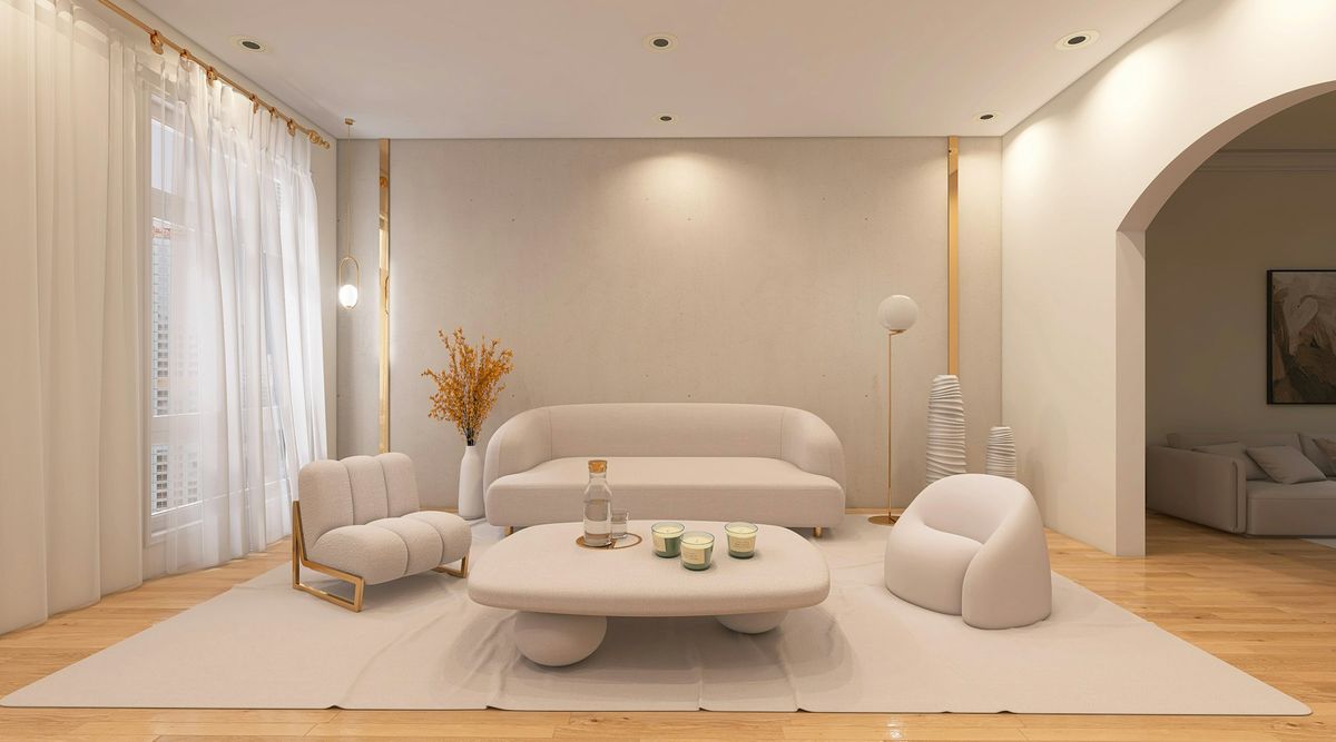 A bright, softly staged living room