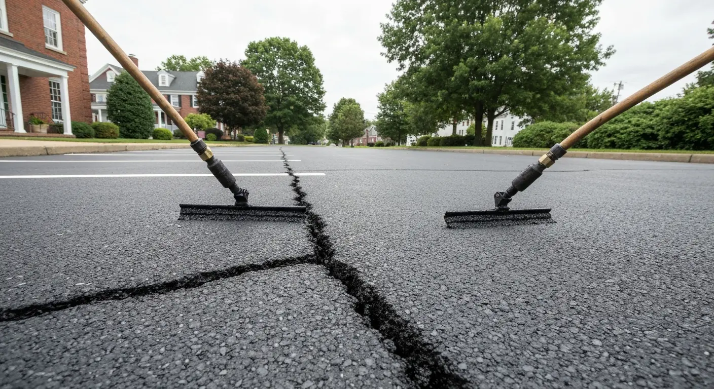 Crack repair on asphalt parking lot