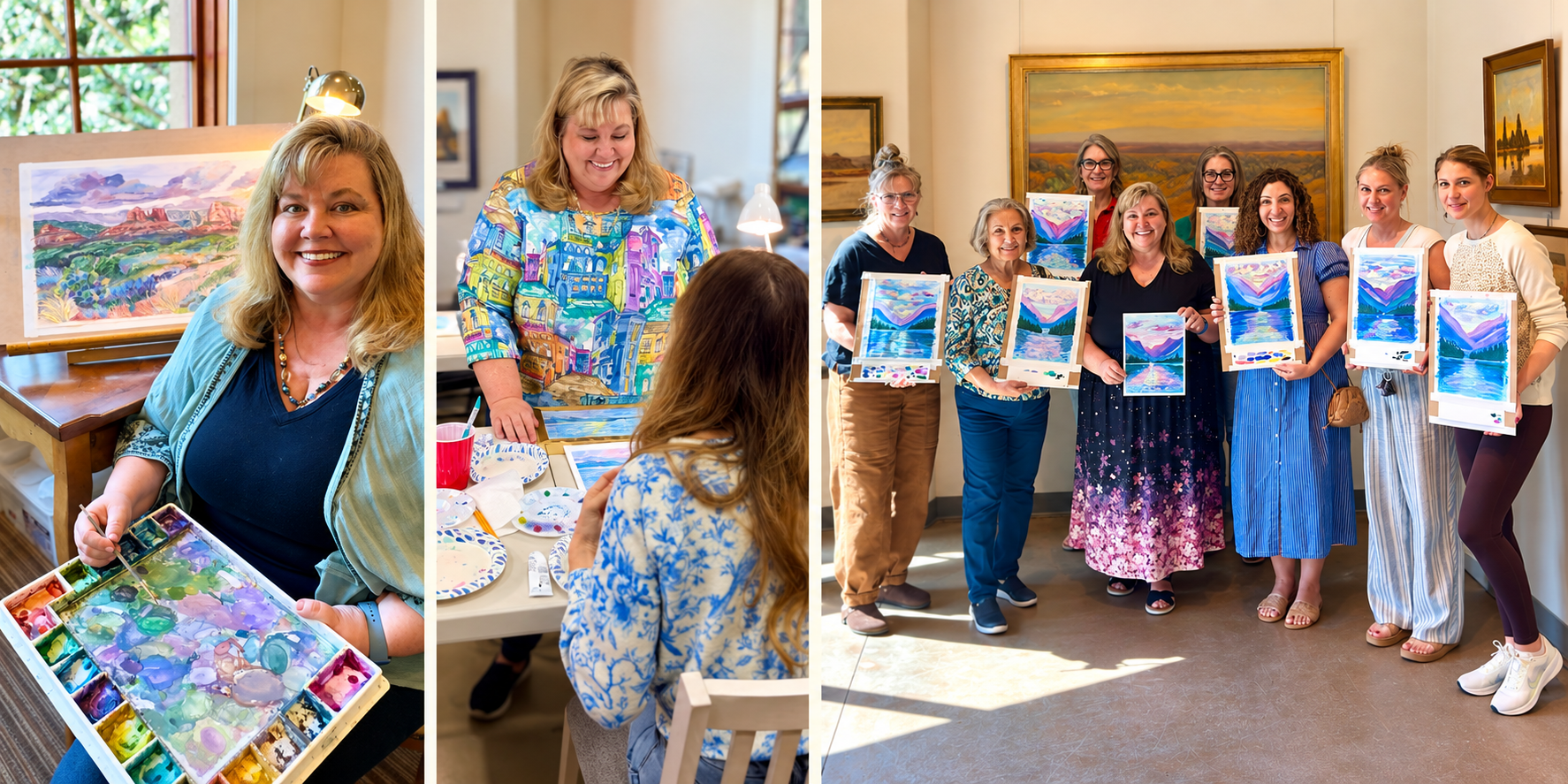 Artist Elizabeth Van Tassel teaches in person classes to students of all levels and explores the world of color together.