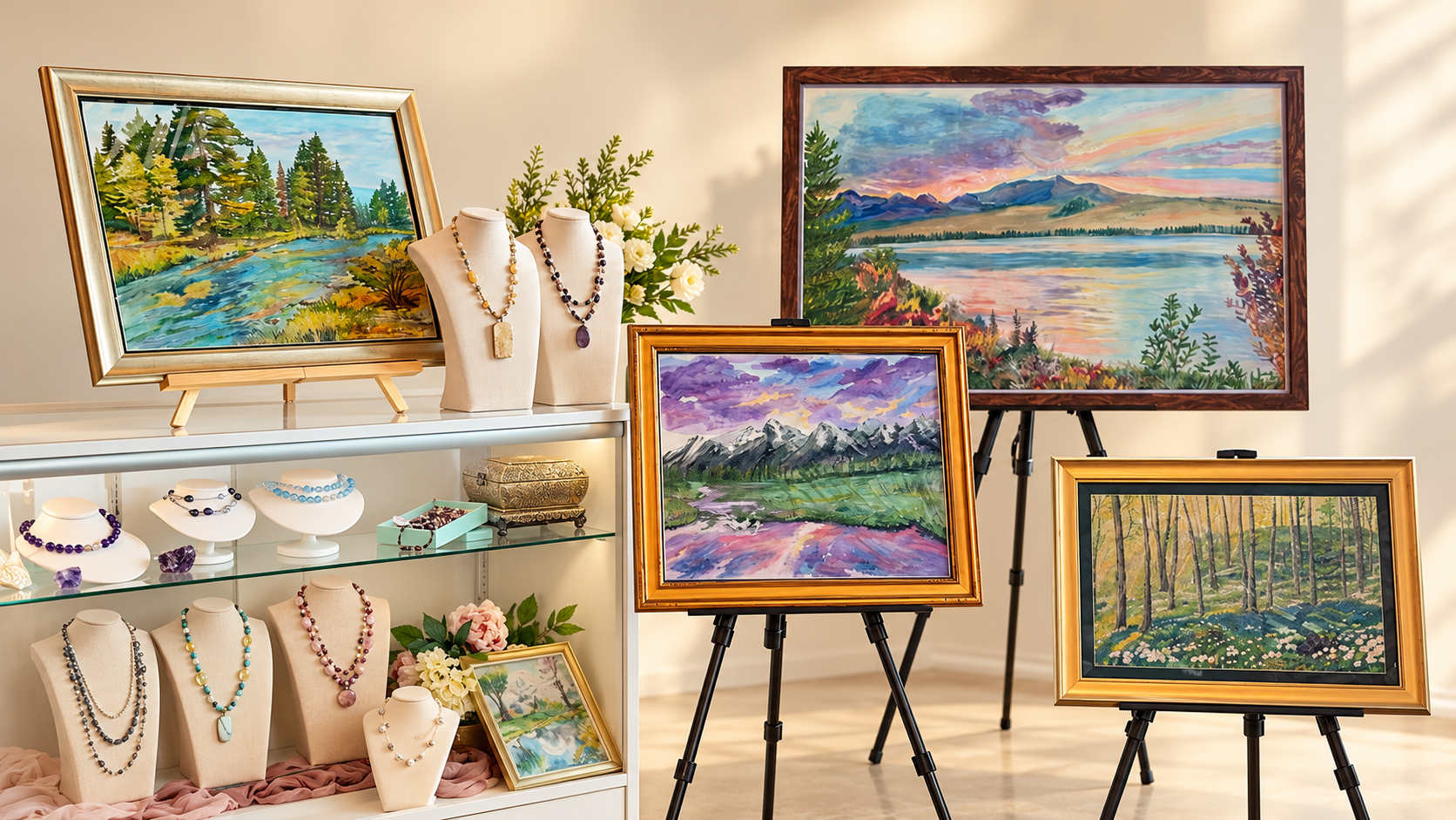 It’s uncanny how the colors of my paintings and jewelry interrelate and both sides of creativity complement one another.