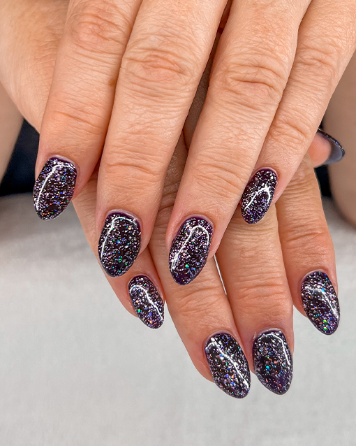 Dark Purple Manicure with Sparkles
