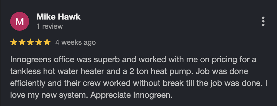 Screenshot of a Google review from Wishal Naqvi praising quick service and rebate support