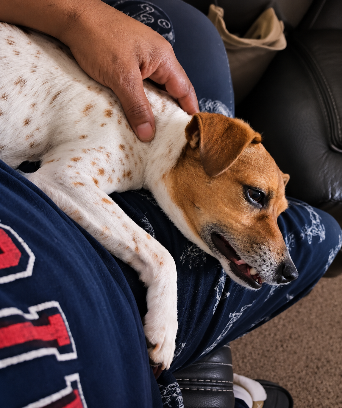 Jack cuddled up at home