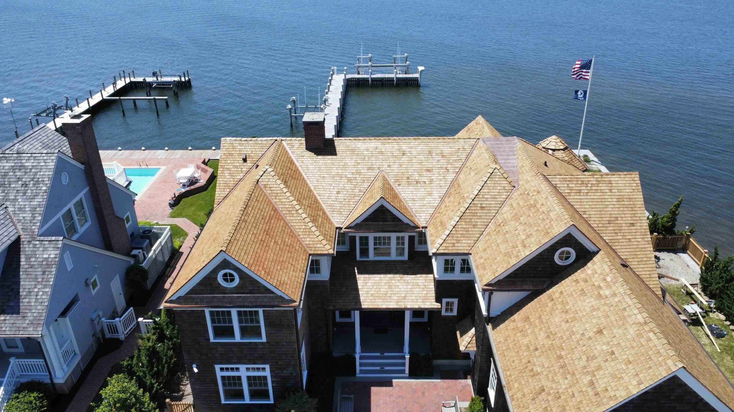 Wood shake roofing on a home