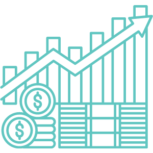 Graph with upward trend and money underneath