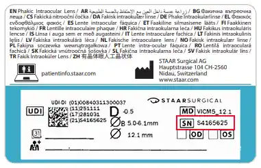 example STAAR Implant Card with sticker
