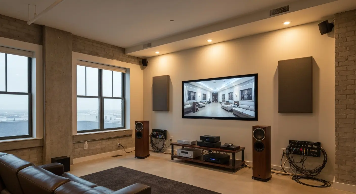 Home theater in East Boston condo