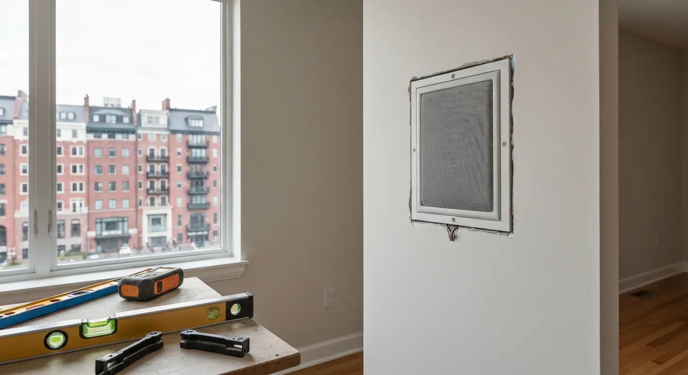 Surround sound speaker installation in East Boston condo