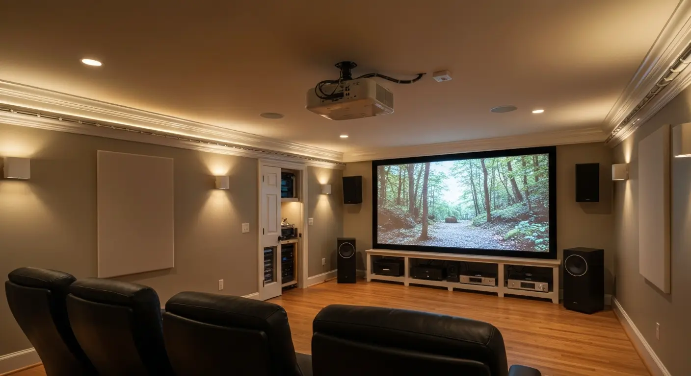 Home theater installation with projector setup