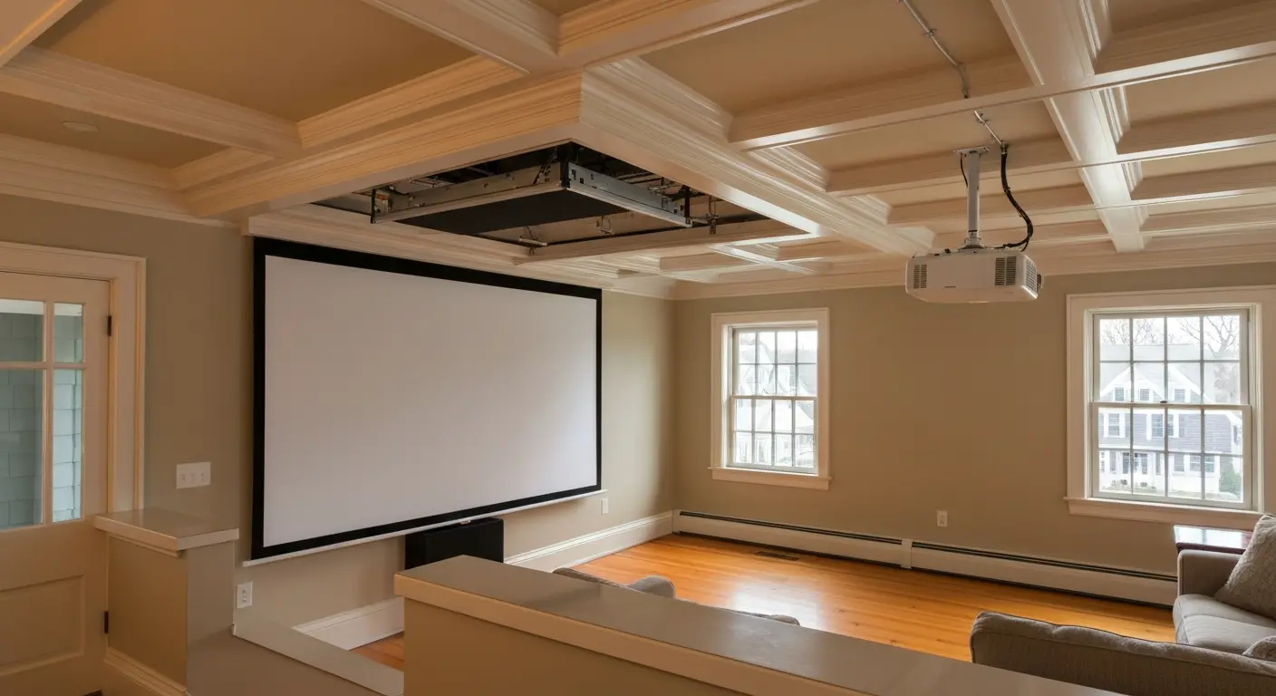 Projector and motorized screen setup