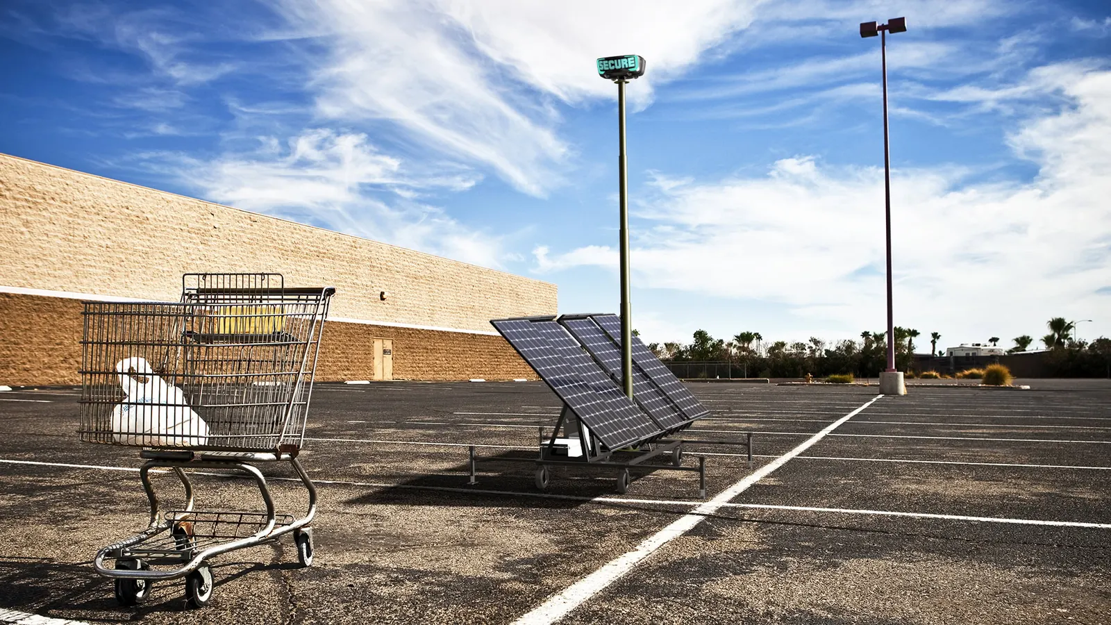 A RIO 360 AI security tower watching over an empty lot
