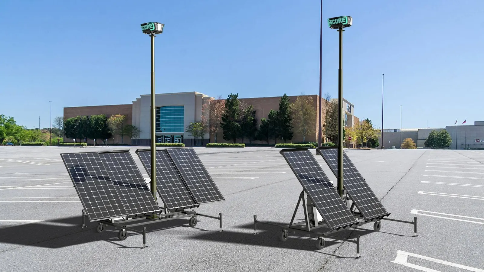 A RIO 360 and a RIO 180 AI security tower deployed side by side