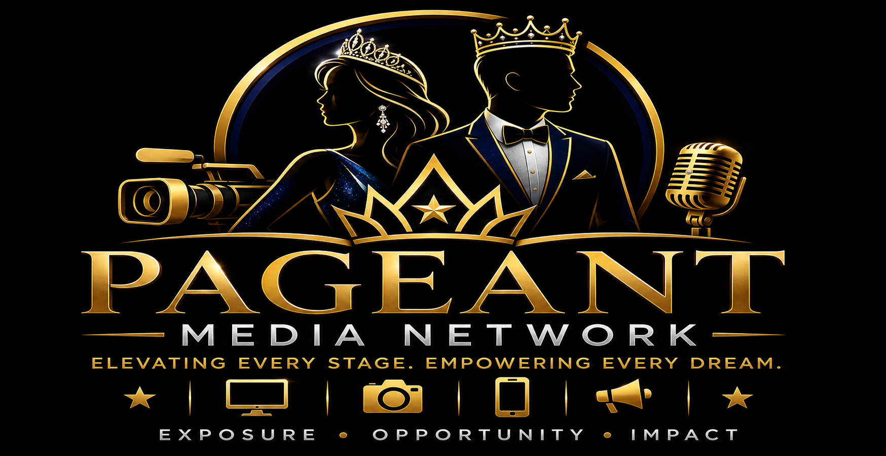 Pageant Media Network logo featuring male and female contestants