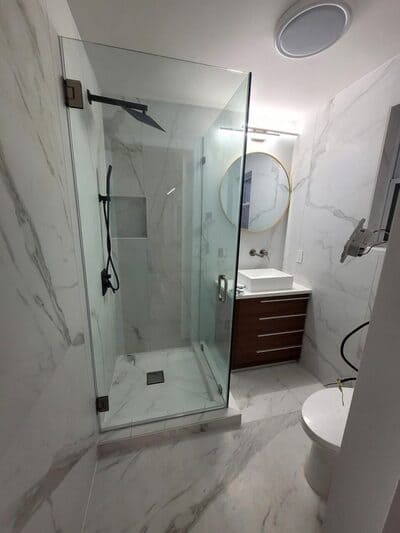 Luxurious bathroom with a frameless glass shower