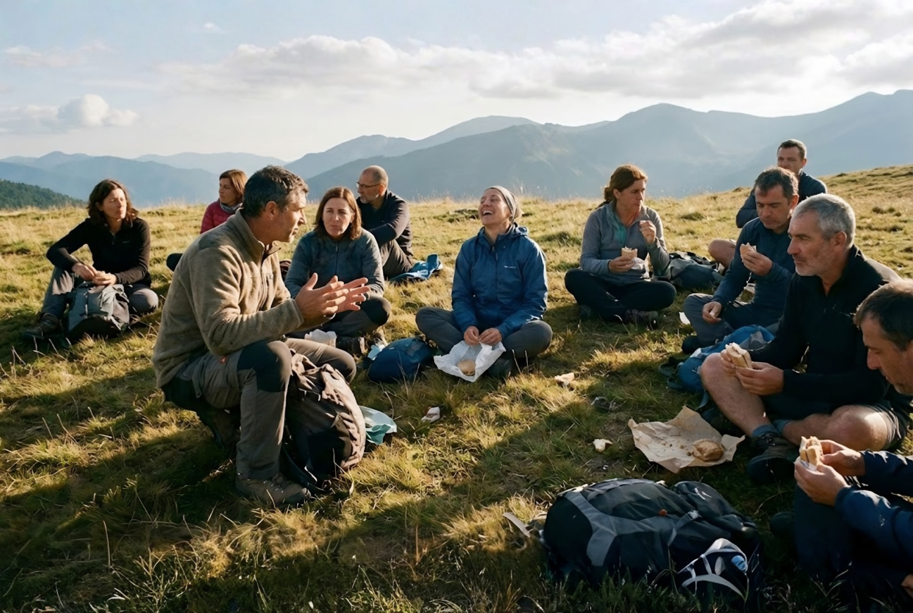 Grupo de amigos haciendo senderismo