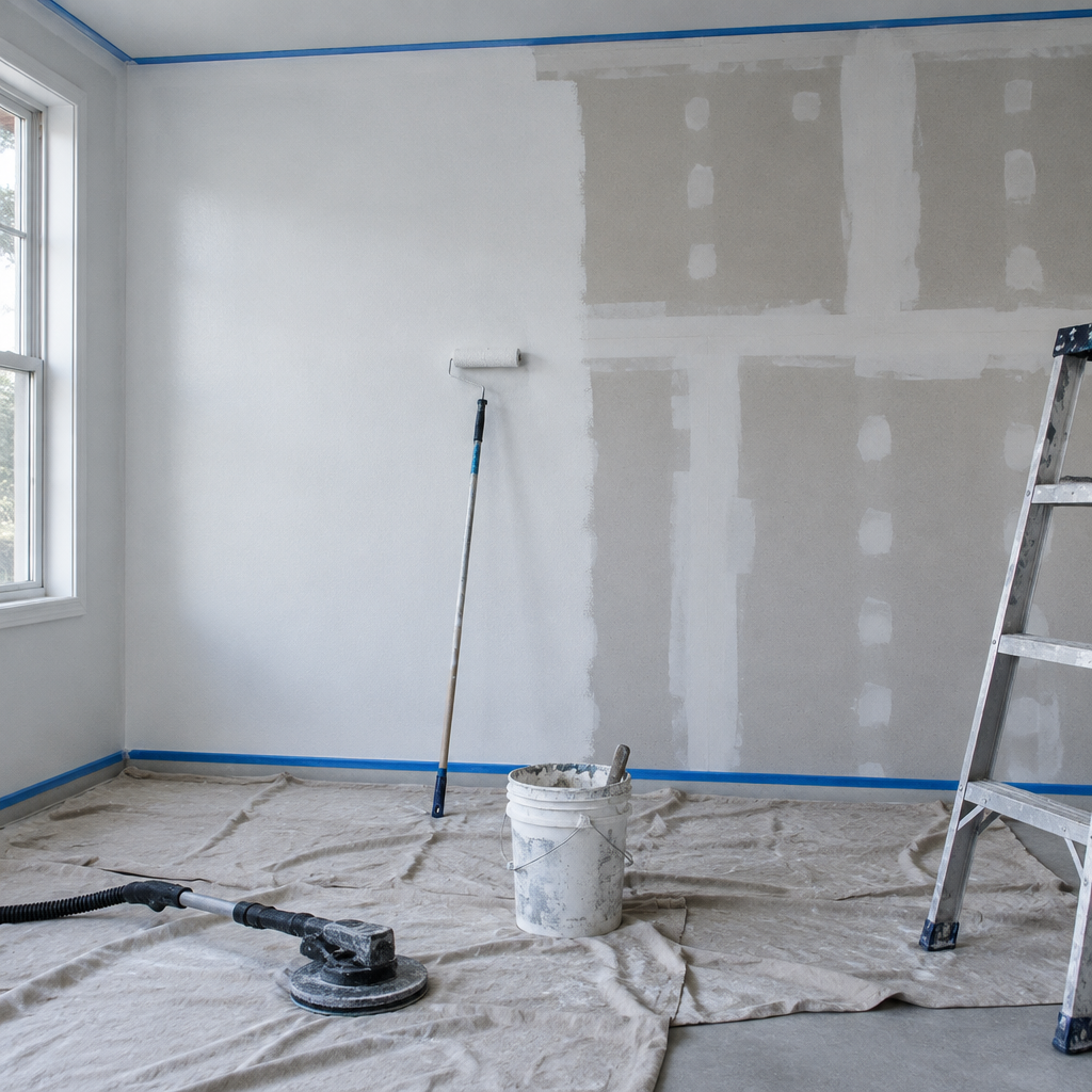 Interior under construction showing wall preparation