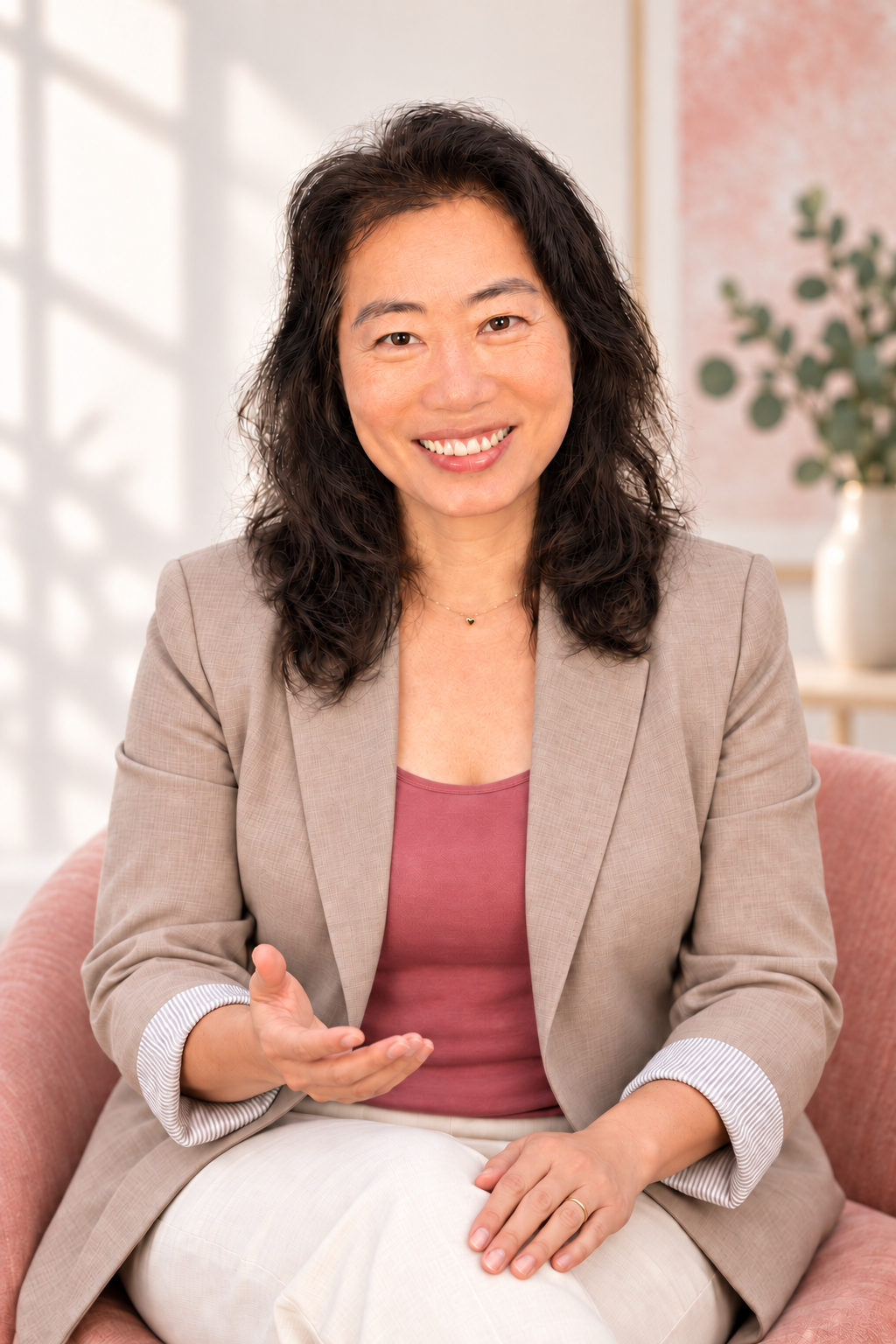 Professional first-time expecting mother preparing emotionally for motherhood