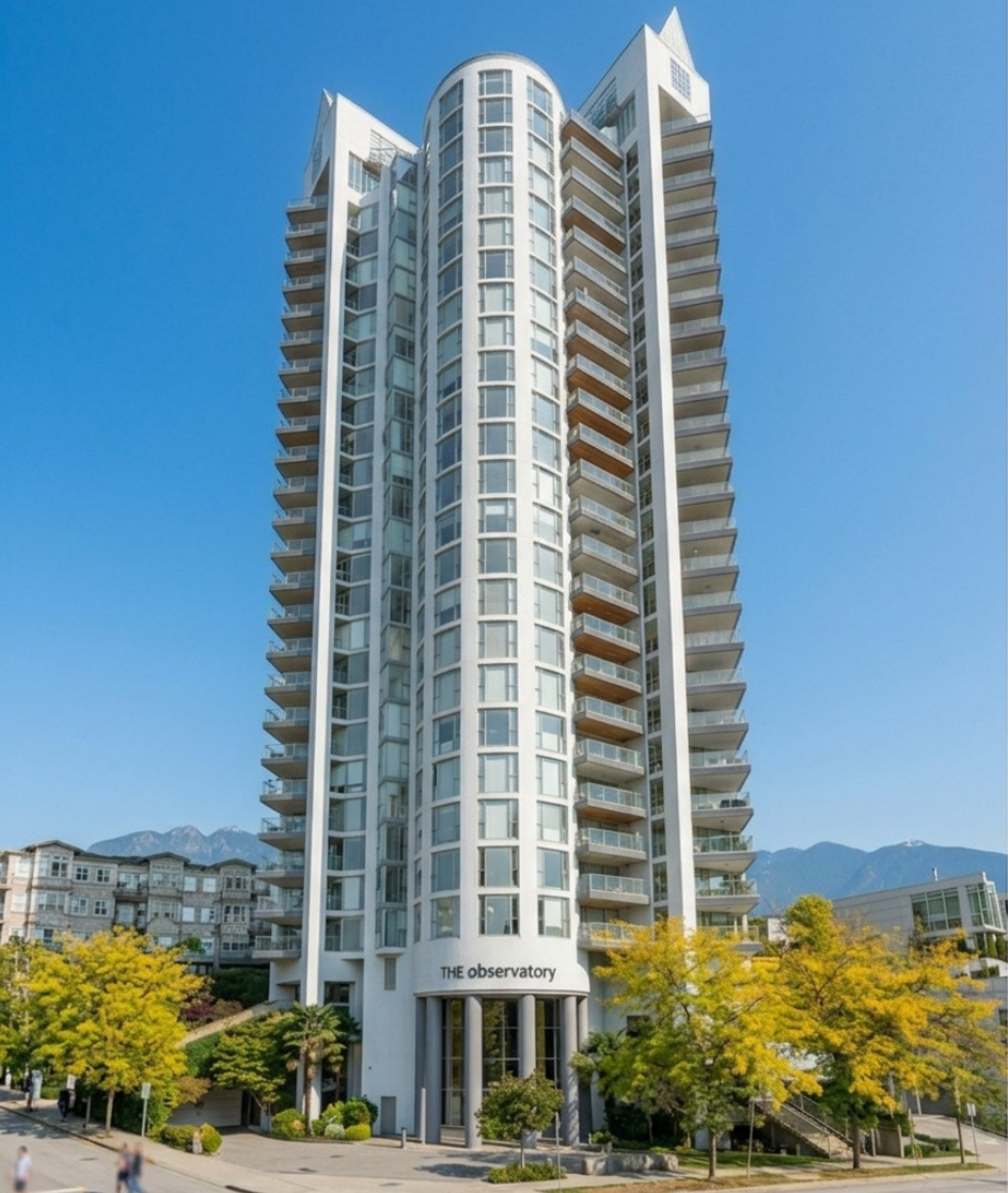 Architectural facade of The Observatory, North Vancouver