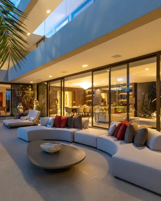 Terraza con puertas corredizas de gran formato